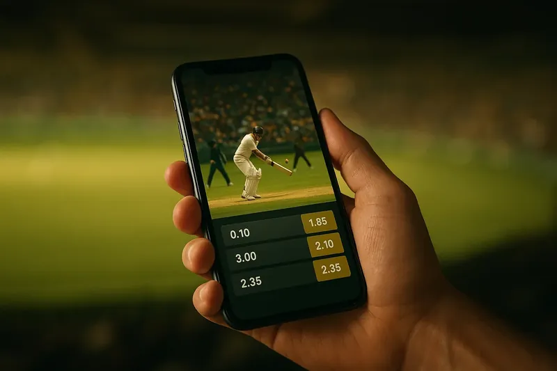 Hand holding smartphone showing live cricket match and real-time odds